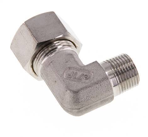 R 3/8'' Macho x 15L Acero inoxidable Codo de compresión de 90 grados 315 Bar DIN 2353