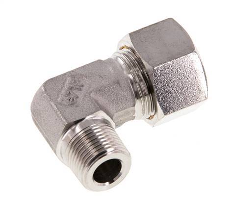 R 3/8'' Macho x 15L Acero inoxidable Codo de compresión de 90 grados 315 Bar DIN 2353