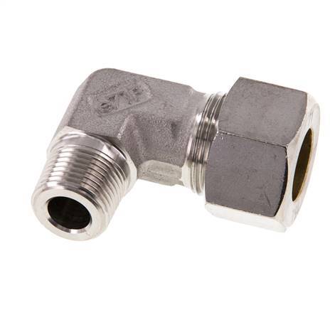 R 3/8'' Macho x 15L Acero inoxidable Codo de compresión de 90 grados 315 Bar DIN 2353