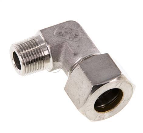 R 3/8'' Macho x 15L Acero inoxidable Codo de compresión de 90 grados 315 Bar DIN 2353
