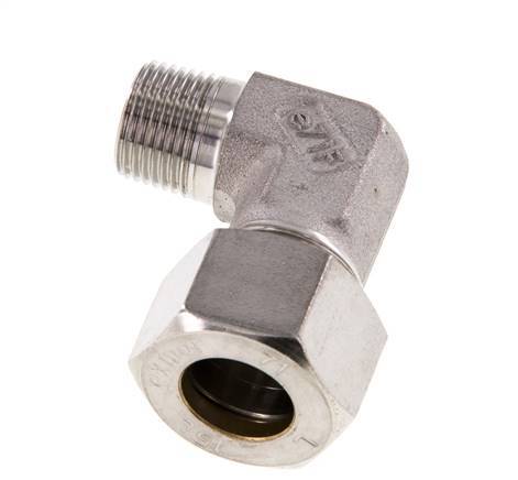 R 3/8'' Macho x 15L Acero inoxidable Codo de compresión de 90 grados 315 Bar DIN 2353