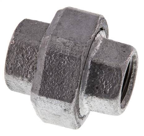 Rp 1/2'' Hierro fundido zincado Espiga doble 3 piezas con cierre cónico 25 Bar