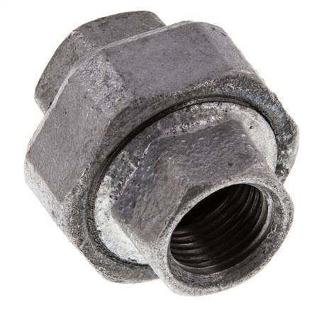 Rp 1/2'' Hierro fundido zincado Espiga doble 3 piezas con cierre cónico 25 Bar