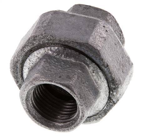 Rp 1/2'' Hierro fundido zincado Espiga doble 3 piezas con cierre cónico 25 Bar