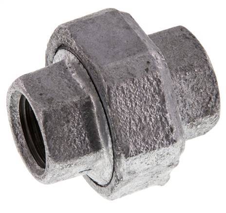 Rp 1/2'' Hierro fundido zincado Espiga doble 3 piezas con cierre cónico 25 Bar