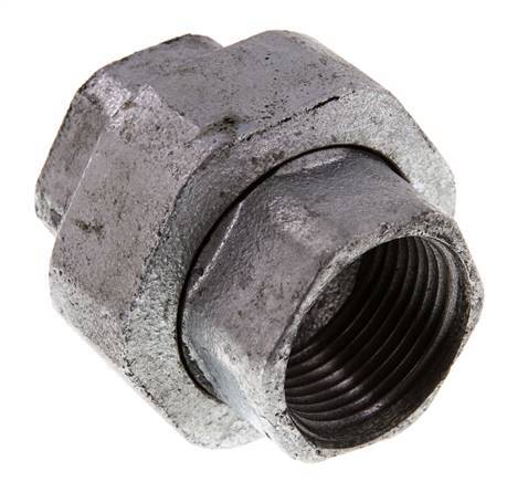 Rp 1'' Hierro fundido zincado Espiga doble de 3 piezas con cierre cónico 25 Bar