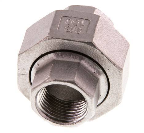 Rp 3/8'' Acero inoxidable Espiga doble 3 piezas con cierre cónico 16 Bar