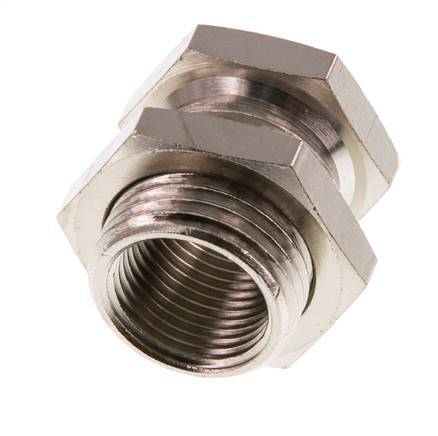 G 3/8'' x G 1/2'' F/M Nickel plated Brass Bulkhead Fitting 16 Bar