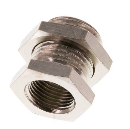 G 3/8'' x G 1/2'' F/M Nickel plated Brass Bulkhead Fitting 16 Bar