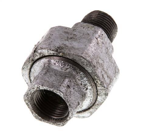 Rp 3/8'' x R 3/8'' F/M Hierro fundido zincado Espiga doble de 3 piezas con cierre cónico 25 Bar