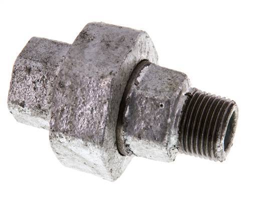 Rp 3/8'' x R 3/8'' F/M Hierro fundido zincado Espiga doble de 3 piezas con cierre cónico 25 Bar