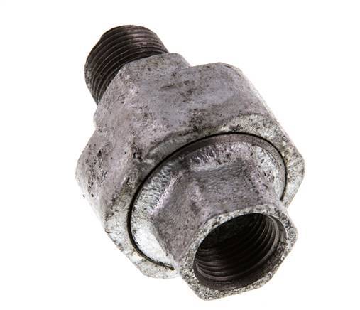 Rp 3/8'' x R 3/8'' F/M Hierro fundido zincado Espiga doble de 3 piezas con cierre cónico 25 Bar