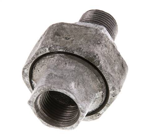 Rp 3/8'' x R 3/8'' F/M Hierro fundido zincado Espiga doble 3 piezas con junta plana 25 Bar