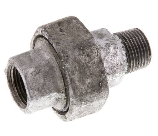 Rp 3/8'' x R 3/8'' F/M Hierro fundido zincado Espiga doble 3 piezas con junta plana 25 Bar
