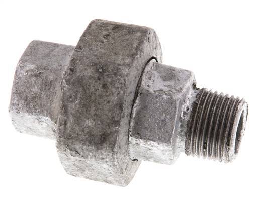Rp 3/8'' x R 3/8'' F/M Hierro fundido zincado Espiga doble 3 piezas con junta plana 25 Bar