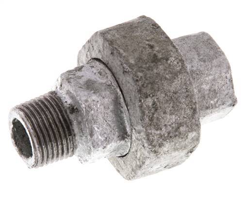 Rp 3/8'' x R 3/8'' F/M Hierro fundido zincado Espiga doble 3 piezas con junta plana 25 Bar