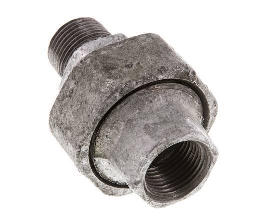 Rp 3/8'' x R 3/8'' F/M Hierro fundido zincado Espiga doble 3 piezas con junta plana 25 Bar