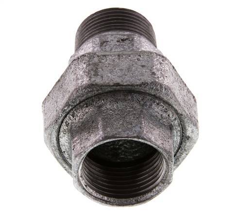 Rp 1'' x R 1'' F/M Hierro fundido zincado Espiga doble de 3 piezas con cierre cónico 25 Bar