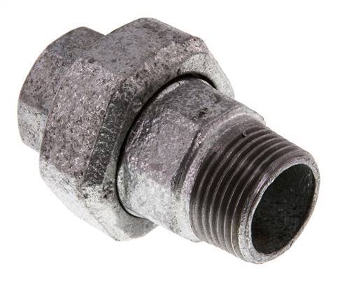 Rp 1'' x R 1'' F/M Hierro fundido zincado Espiga doble de 3 piezas con cierre cónico 25 Bar