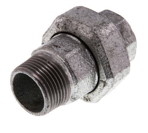 Rp 1'' x R 1'' F/M Hierro fundido zincado Espiga doble de 3 piezas con cierre cónico 25 Bar