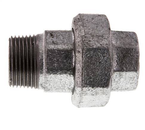 Rp 1'' x R 1'' F/M Hierro fundido zincado Espiga doble de 3 piezas con cierre cónico 25 Bar