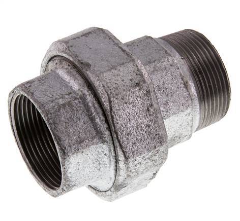 Rp 1 1/2'' x R 1 1/2'' F/M Hierro fundido zincado Espiga doble de 3 piezas con cierre cónico 25 Bar