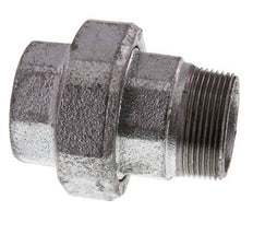 Rp 1 1/2'' x R 1 1/2'' F/M Hierro fundido zincado Espiga doble de 3 piezas con cierre cónico 25 Bar