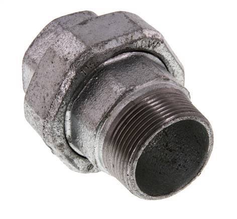 Rp 1 1/2'' x R 1 1/2'' F/M Hierro fundido zincado Espiga doble de 3 piezas con cierre cónico 25 Bar