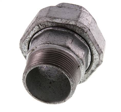 Rp 1 1/2'' x R 1 1/2'' F/M Hierro fundido zincado Espiga doble de 3 piezas con cierre cónico 25 Bar