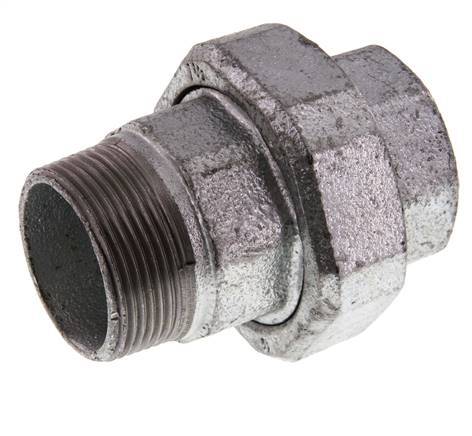 Rp 1 1/2'' x R 1 1/2'' F/M Hierro fundido zincado Espiga doble de 3 piezas con cierre cónico 25 Bar