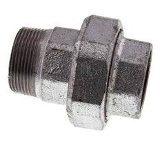 Rp 1 1/2'' x R 1 1/2'' F/M Hierro fundido zincado Espiga doble de 3 piezas con cierre cónico 25 Bar