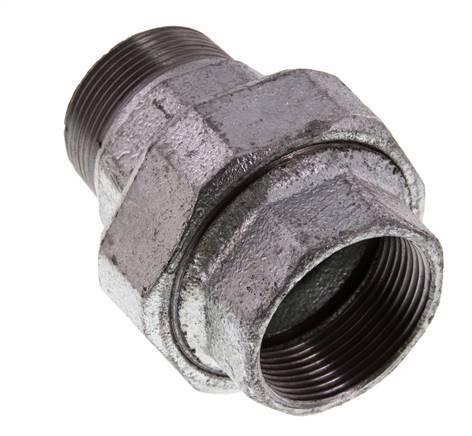 Rp 1 1/2'' x R 1 1/2'' F/M Hierro fundido zincado Espiga doble de 3 piezas con cierre cónico 25 Bar