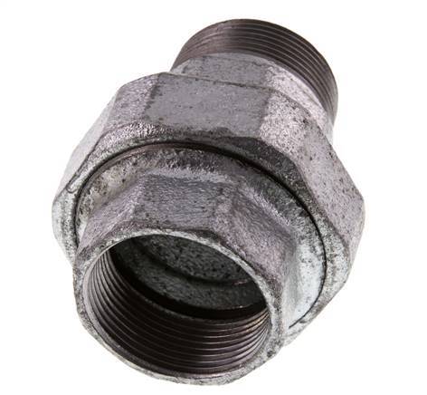Rp 1 1/2'' x R 1 1/2'' F/M Hierro fundido zincado Espiga doble de 3 piezas con cierre cónico 25 Bar