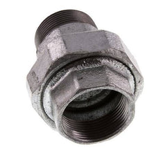 Rp 1 1/2'' x R 1 1/2'' F/M Hierro fundido zincado Espiga doble 3 piezas con junta plana 25 Bar