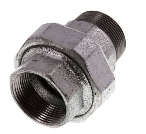 Rp 1 1/2'' x R 1 1/2'' F/M Hierro fundido zincado Espiga doble 3 piezas con junta plana 25 Bar