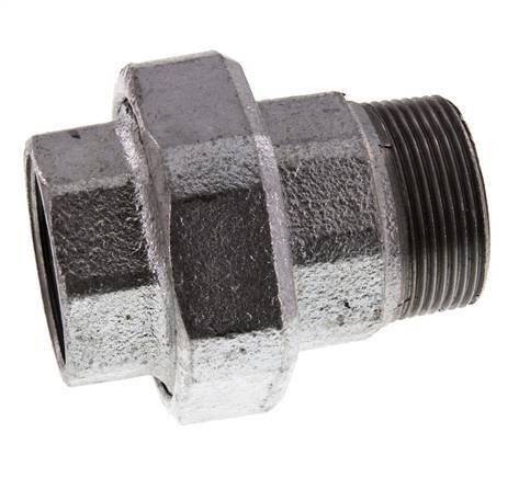 Rp 1 1/2'' x R 1 1/2'' F/M Hierro fundido zincado Espiga doble 3 piezas con junta plana 25 Bar