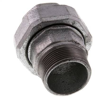 Rp 1 1/2'' x R 1 1/2'' F/M Hierro fundido zincado Espiga doble 3 piezas con junta plana 25 Bar