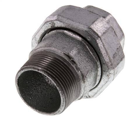 Rp 1 1/2'' x R 1 1/2'' F/M Hierro fundido zincado Espiga doble 3 piezas con junta plana 25 Bar