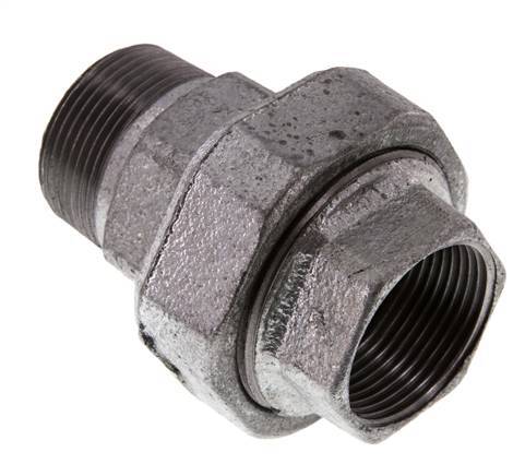 Rp 1 1/4'' x R 1 1/4'' F/M Hierro fundido zincado Espiga doble de 3 piezas con cierre cónico 25 Bar