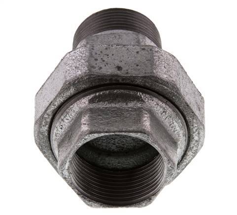 Rp 1 1/4'' x R 1 1/4'' F/M Hierro fundido zincado Espiga doble de 3 piezas con cierre cónico 25 Bar