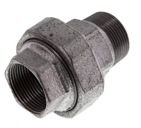 Rp 1 1/4'' x R 1 1/4'' F/M Hierro fundido zincado Espiga doble de 3 piezas con cierre cónico 25 Bar