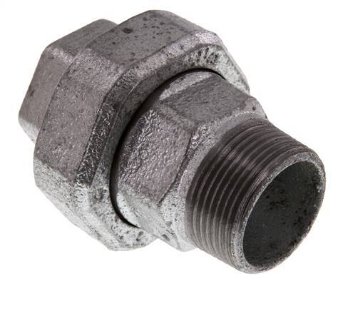 Rp 1 1/4'' x R 1 1/4'' F/M Hierro fundido zincado Espiga doble de 3 piezas con cierre cónico 25 Bar