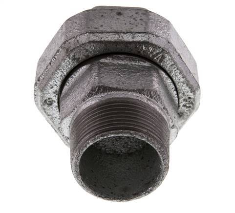 Rp 1 1/4'' x R 1 1/4'' F/M Hierro fundido zincado Espiga doble de 3 piezas con cierre cónico 25 Bar