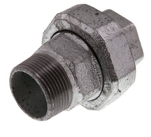 Rp 1 1/4'' x R 1 1/4'' F/M Hierro fundido zincado Espiga doble de 3 piezas con cierre cónico 25 Bar
