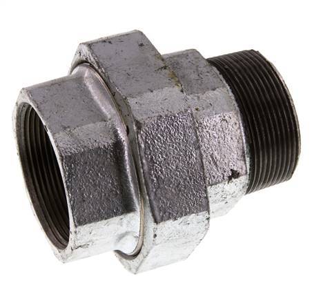 Rp 2'' x R 2'' F/M Hierro fundido zincado Espiga doble 3 piezas con junta plana 25 Bar