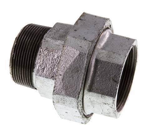 Rp 2'' x R 2'' F/M Hierro fundido zincado Espiga doble 3 piezas con junta plana 25 Bar