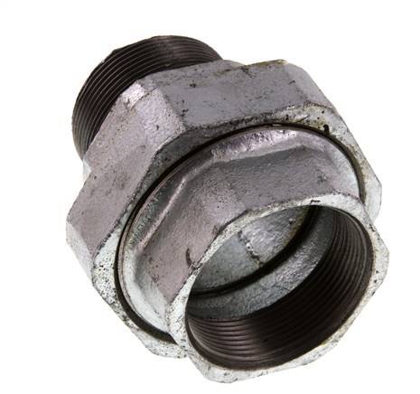Rp 2'' x R 2'' F/M Hierro fundido zincado Espiga doble 3 piezas con junta plana 25 Bar