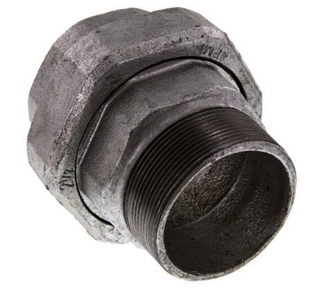 Rp 2 1/2'' x R 2 1/2'' F/M Hierro fundido zincado Espiga doble de 3 piezas con cierre cónico 25 Bar