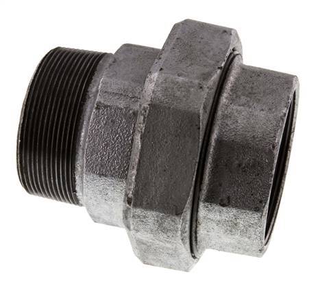 Rp 2 1/2'' x R 2 1/2'' F/M Hierro fundido zincado Espiga doble de 3 piezas con cierre cónico 25 Bar