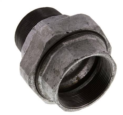 Rp 2 1/2'' x R 2 1/2'' F/M Hierro fundido zincado Espiga doble de 3 piezas con cierre cónico 25 Bar